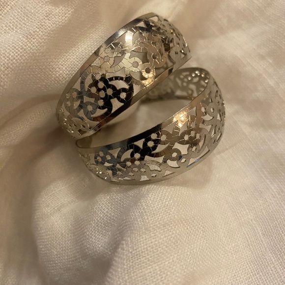 Silver Large Wide Laser Cut Hoops 1.75" - Picture 5 of 6